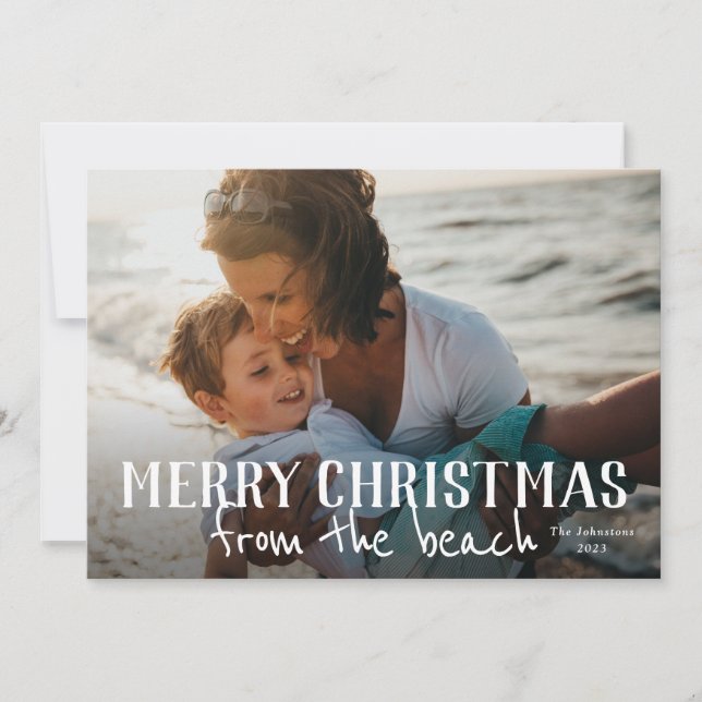Frohe Weihnachten aus dem Beach Foto Urlaubskarte Karte (Vorderseite)