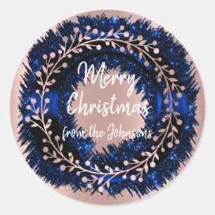 Frohe Weihnachten aus dem Namen Navy Rose Winter K Runder Aufkleber