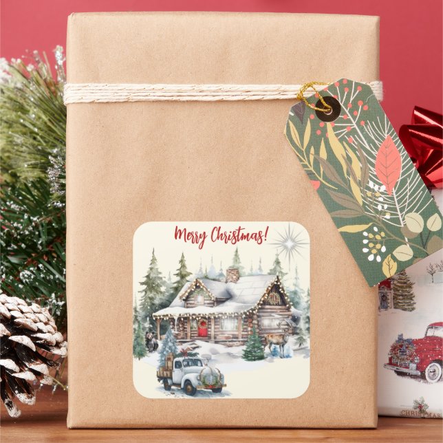 Frohe Weihnachten aus der Weihnachtskarte der Cabi Quadratischer Aufkleber (Feiertag)