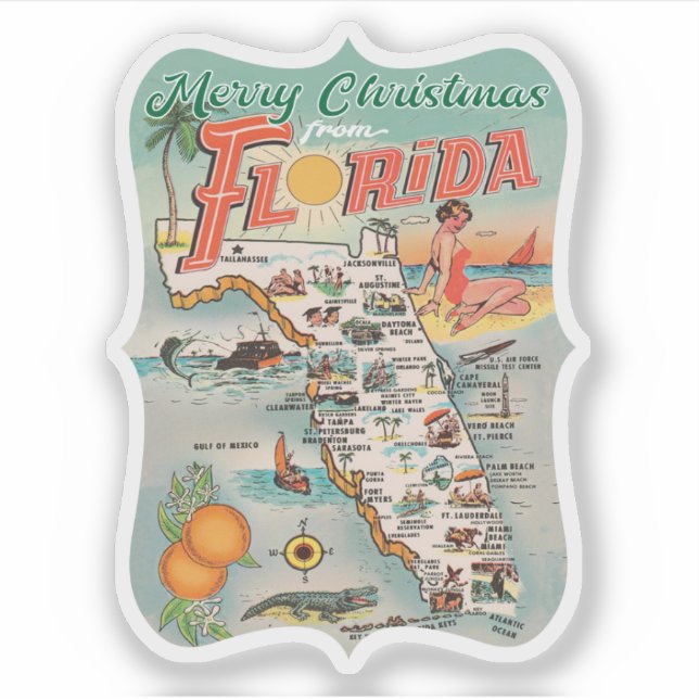 Frohe Weihnachten aus Florida Retro Aufkleber (Vorderseite)