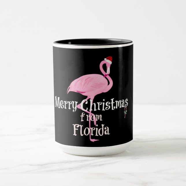 Frohe Weihnachten aus Florida, rosa Flamingo Tasse (Zentrum)