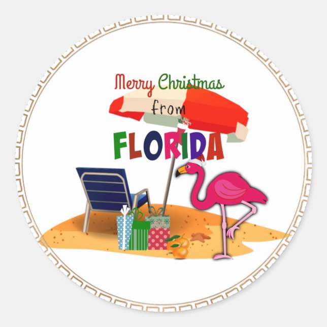 Frohe Weihnachten aus Florida Runder Aufkleber (Vorderseite)