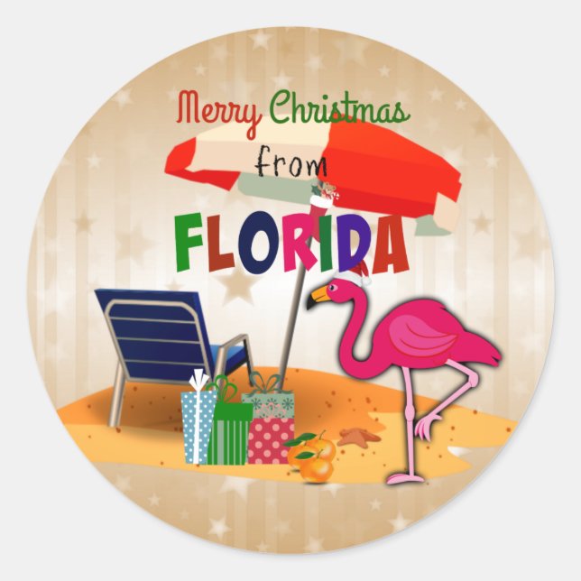 Frohe Weihnachten aus Florida Runder Aufkleber (Vorderseite)