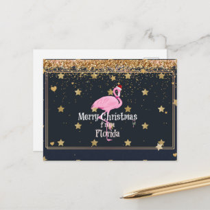 Frohe Weihnachten aus Florida, Santa Flamingo Postkarte