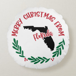 Frohe Weihnachten aus Florida US Map Red Green Rundes Kissen