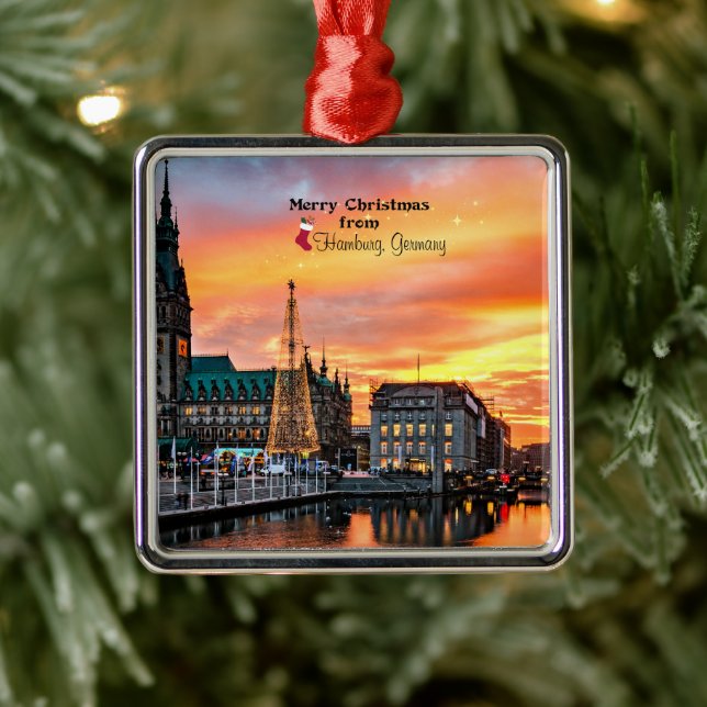 Frohe Weihnachten aus Hamburg, Deutschland Ornament Aus Metall (Baum)