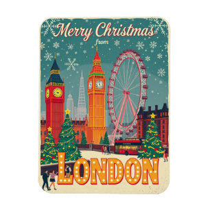 Frohe Weihnachten aus London Vintag Retro Magnet