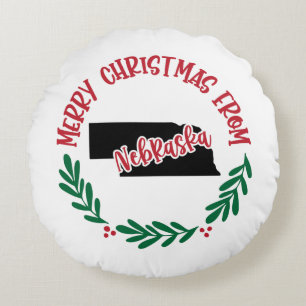 Frohe Weihnachten aus Nebraska US Red Green Rundes Kissen