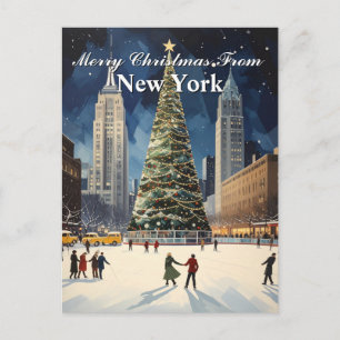 Frohe Weihnachten aus New York City Ice Skate Tree Postkarte