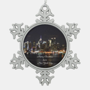 Frohe Weihnachten aus New York City  Schneeflocken Zinn-Ornament
