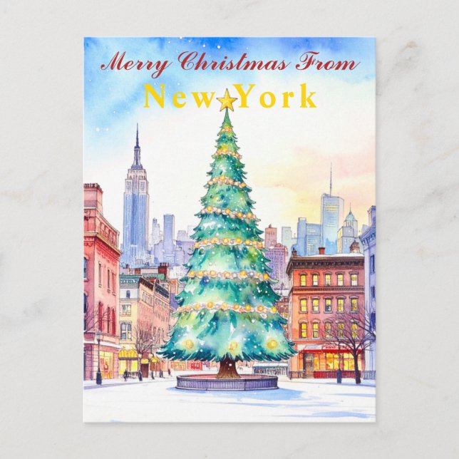 Frohe Weihnachten aus New York Festive Tree Postkarte (Vorderseite)