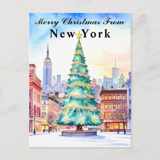 Frohe Weihnachten aus New York Holiday Tree Postkarte (Vorderseite)
