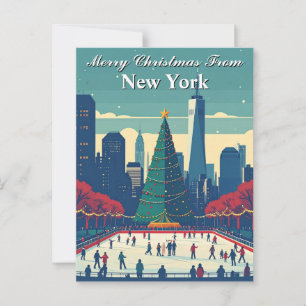 Frohe Weihnachten aus New York Ice Rink Holiday Postkarte