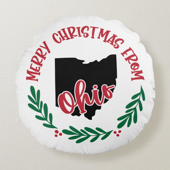 Frohe Weihnachten aus Ohio US Red Green White Rundes Kissen (Vorderseite)