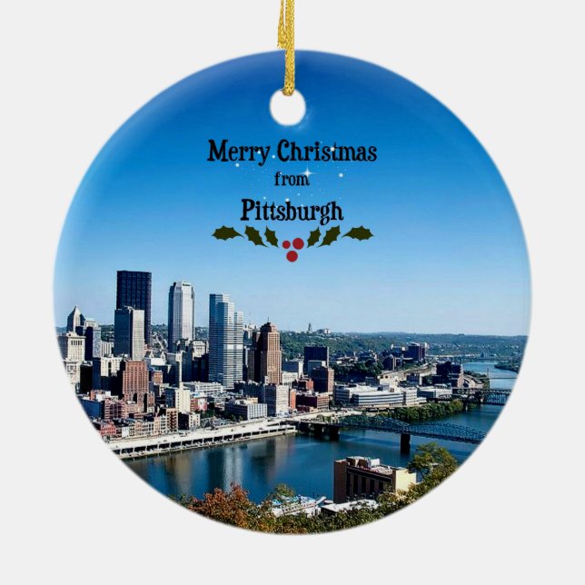 Frohe Weihnachten aus Pittsburgh Keramik Ornament (Hinten)