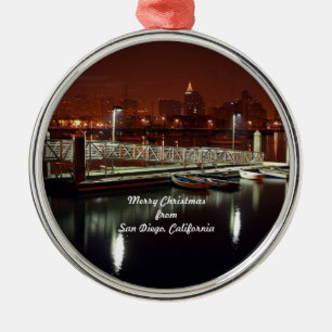 Frohe Weihnachten aus San Diego, Kalifornien Silbernes Ornament