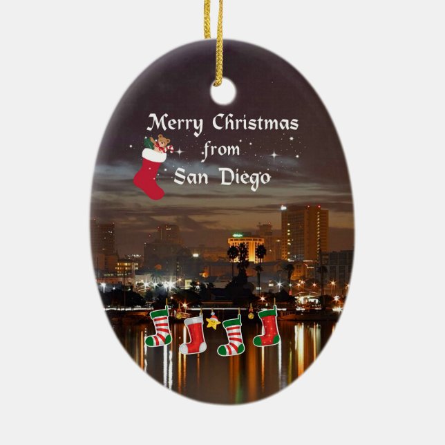 Frohe Weihnachten aus San Diego Keramik Ornament (Hinten)