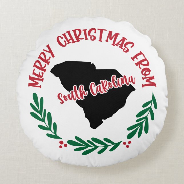 Frohe Weihnachten aus South Carolina US Red Green Rundes Kissen (Vorderseite)