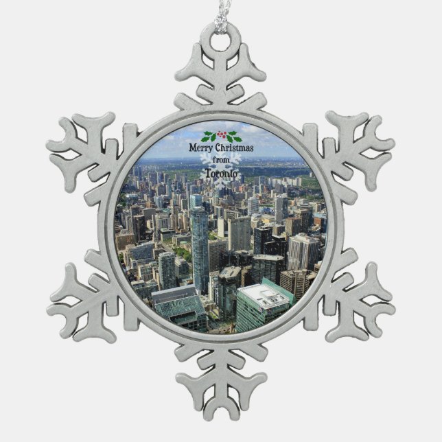 Frohe Weihnachten aus Toronto, Schneeflocken Zinn-Ornament (Vorderseite)