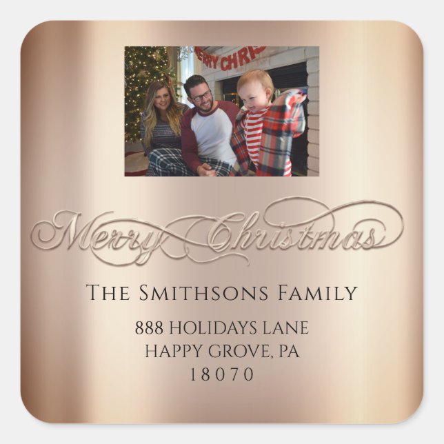 Frohe Weihnachten aus UAWG Blush Rose Foto Quadratischer Aufkleber (Vorderseite)