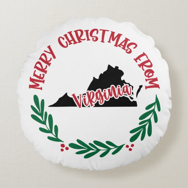 Frohe Weihnachten aus Virginia US Red Green White Rundes Kissen (Vorderseite)