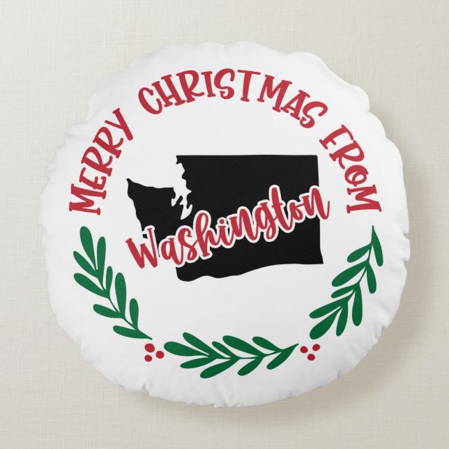 Frohe Weihnachten aus Washington US Red Green Rundes Kissen (Vorderseite)