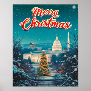 Frohe Weihnachten aus Washington Vintage Retro Poster