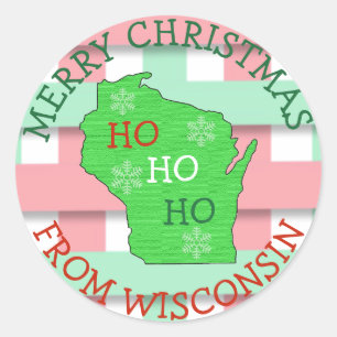 Frohe Weihnachten aus Wisconsin Niedliche Schneefl Runder Aufkleber