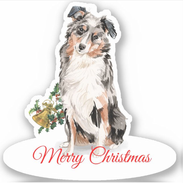 Frohe Weihnachten Australian Shepherd Custom Vinyl Aufkleber (Vorderseite)