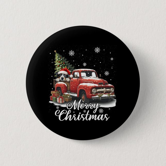 Frohe Weihnachten Australian Shepherd Dog Riding R Button (Vorderseite)