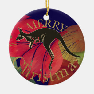 Frohe Weihnachten Australische Känguru Gold-Skrip Keramik Ornament