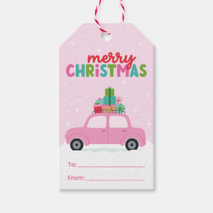Frohe Weihnachten Auto mit Geschenken in Rosa An/F Geschenkanhänger