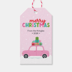 Frohe Weihnachten Auto mit Geschenken in Rosa Cust Geschenkanhänger