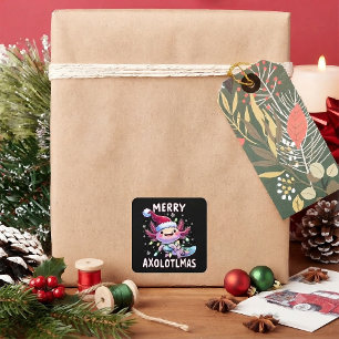 Frohe Weihnachten Axolotl Lichter Axolotlmas Baum Quadratischer Aufkleber