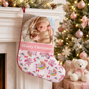 Frohe Weihnachten Baby Foto Einhorn Kleiner Weihnachtsstrumpf