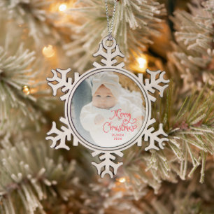 Frohe Weihnachten Baby Foto Schneeflocken Zinn-Ornament