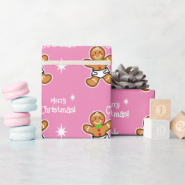 Frohe Weihnachten!Baby Gingerbread auf rosa-editie Geschenkpapier