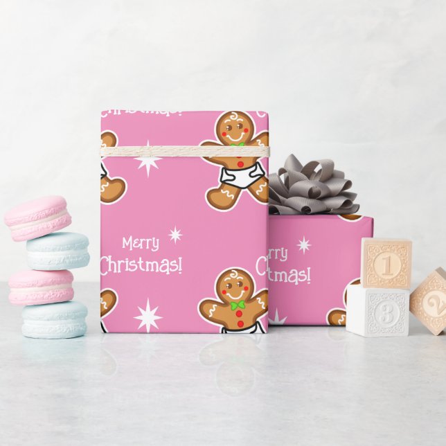 Frohe Weihnachten!Baby Gingerbread auf rosa-editie Geschenkpapier (Babyparty)