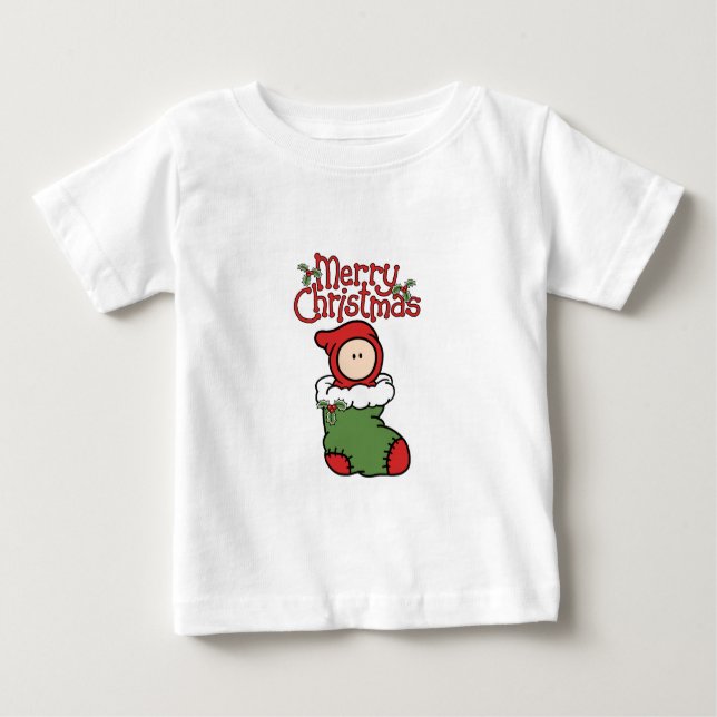 Frohe Weihnachten - Baby im Strumpf-T - Shirt (Vorderseite)