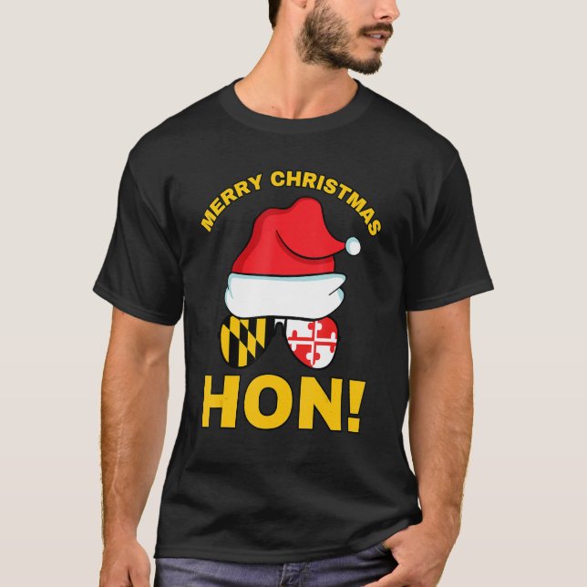 Frohe Weihnachten Baltimore Hon Maryland Staatsfla T-Shirt (Vorderseite)