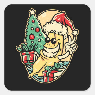 Frohe Weihnachten Banane Quadratischer Aufkleber