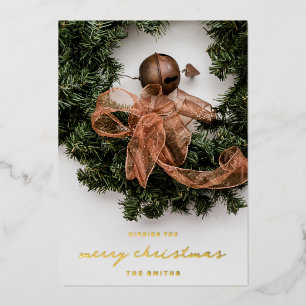Frohe Weihnachten Band Glocken Kranz Elegant Foto Folien Feiertagskarte