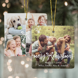 Frohe Weihnachten Band & Schleife Moderne Fotocoll Keramikornament