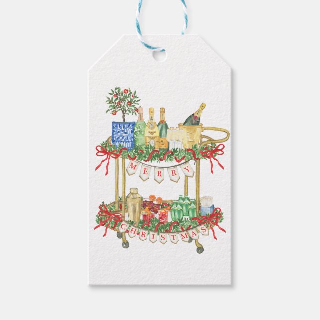 Frohe Weihnachten Bar Cart Bows Grandmillennial Geschenkanhänger (Vorderseite)