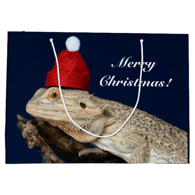 Frohe Weihnachten Bartete Dragon Lizard - Weihnach Große Geschenktüte (Rückseite)