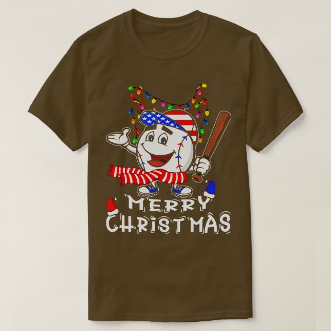 Frohe Weihnachten Baseball Player Weihnachtsbeleuc T-Shirt (Design vorne)
