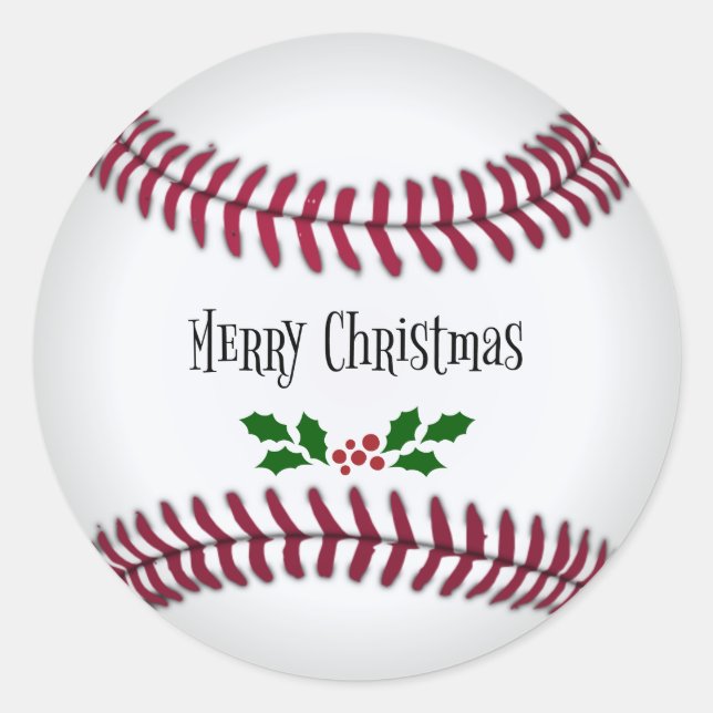 Frohe Weihnachten, Baseball-Theme-Design Runder Aufkleber (Vorderseite)