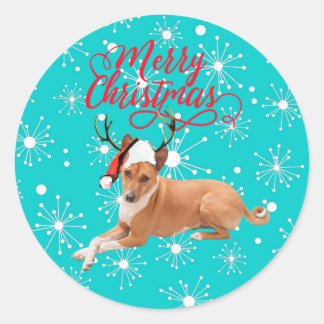 Frohe Weihnachten Basenji Hund Runder Aufkleber