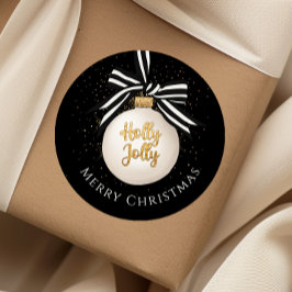 Frohe Weihnachten Bauble Black Runder Aufkleber
