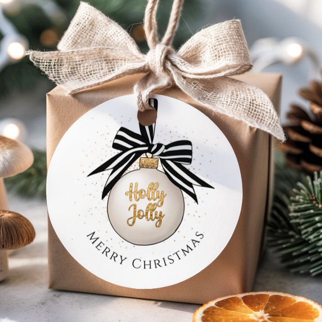 Frohe Weihnachten Bauble White Black Geschenkanhänger (Merry Christmas Bauble White Black Favor Tags)